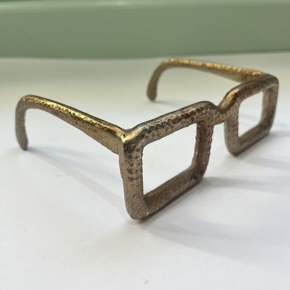 EYE GLASSES SCULPTURE Paperweight 7" Hammered Gold Spectacles Quirky Fun Decor - Picture 6 of 13